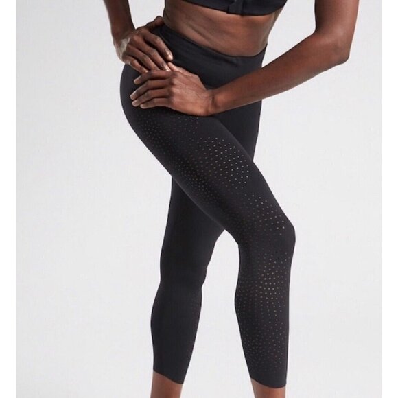 Athleta Sz S Black Laser Cut Out Perforated Capri Cropped Pants Leggings - Picture 4 of 15